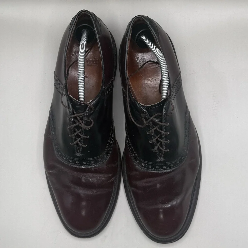 Allen‎ Edmonds Polo Golf Shoe Mens Size 10 C Burgundy Black Lace Up Oxford VGC